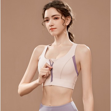 工字前拉鍊運動內衣拚色設計 一體式胸墊 不跑杯 固定式胸墊 健身瑜伽跑步 裸空美背運動內衣 瑜珈內衣 運動內衣 拉鍊內