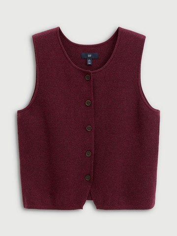 女裝 圓領針織背心外套 CashSoft系列-暗紅色