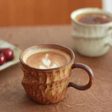 胡桃集市日式復古侘寂風咖啡杯不規則手作粗陶杯拿鐵拉花下午茶杯