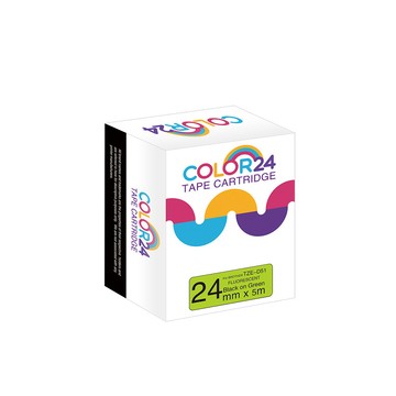 Color24 for Brother TZ-D51 / TZe-D51 螢光綠底黑字 相容標籤帶 (寬度24mm)