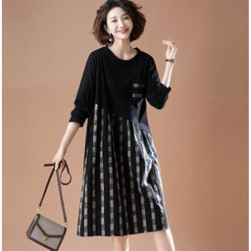 送料無料キャンペーン 冬新作 予約商品 大きいサイズ レディース トップス ワンピース 切替 チェック ポケット 長袖 韓国ファッション 通販 Lineポイント最大1 0 Get Lineショッピング