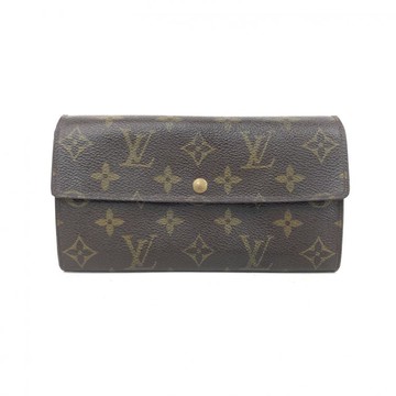 louis vuitton棕色帆布塗層老花按扣長款手拿包