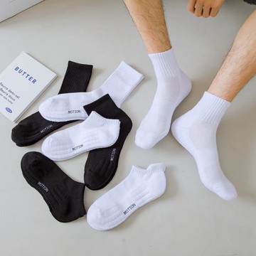 4雙裝男士運動襪毛圈底加厚耐磨吸汗純棉抗菌短襪黑白船襪中筒襪