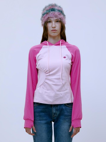 Asymmetric Ruched Hoodie (PINK)