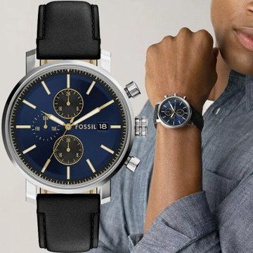 FOSSIL Rhett 多功能三眼手錶 暑期質感選物 送禮首選-銀x藍/43mm BQ2933