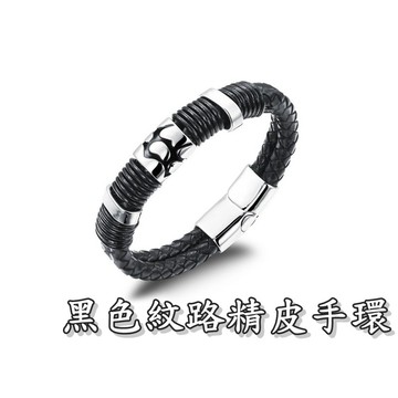 《316小舖》【Q328】(優質精鋼皮環-黑色紋路精皮手環-單件價 /夢想手環/夢幻手環/白鋼手環禮物/鈦鋼手環禮物)