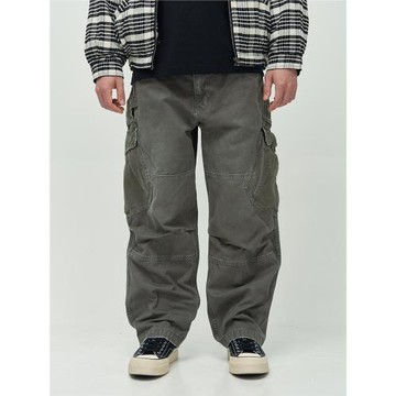 MIDUPDATE 阿蘇特染多袋拼接緞紋碳磨毛重磅長褲口袋工裝休閑褲男