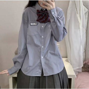 原創JK制服長袖灰色襯衫女夏季新款日系校供感學生襯衣學院風上衣