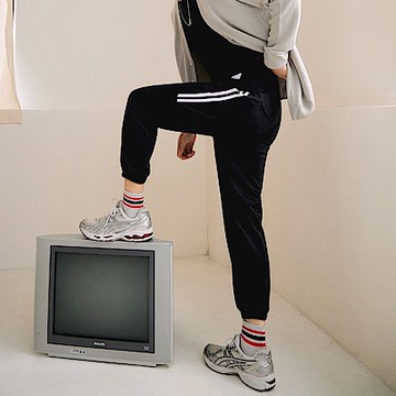 OB嚴選-快乾撞色織帶拼接束口褲