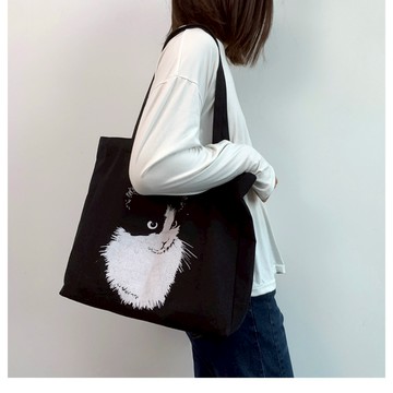 【現貨24小時出】日系韓系百搭新款貓咪帆布包 女單肩帆布袋 大容量學生 上課旅遊購物布袋