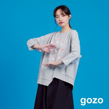 【gozo】18掌式不規則下襬八分袖T恤(藍色/灰色_F) | 女裝 圓領 休閒