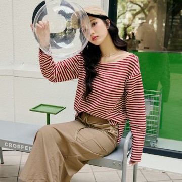 OB嚴選-棉質條紋船型領前短後長上衣《AB20572-》