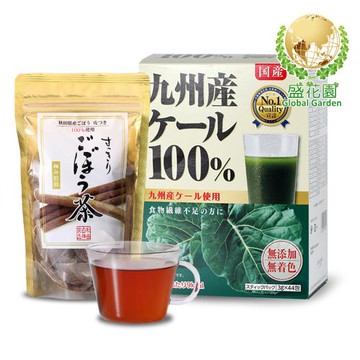 盛花園 日本原裝羽衣甘藍菜青汁44入+秋田白神牛蒡茶15入養生組(甘藍青汁3g/入、牛蒡茶1.5g/入)