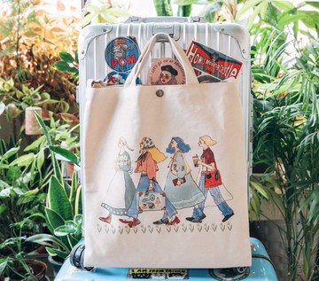 快樂向前走 帆布雙背袋 甜蜜生活帆布袋