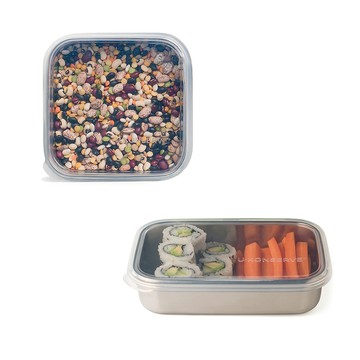 美國優康 U-Konserve - 不鏽鋼保鮮盒蓋方形 900ml+長形 750ml-透明兩入組