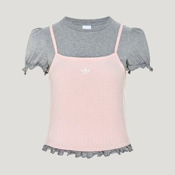 Adidas 愛迪達 Slim Tee LI5118 女 T恤 上衣 休閒短袖 泡泡袖 針織 粉紅 灰