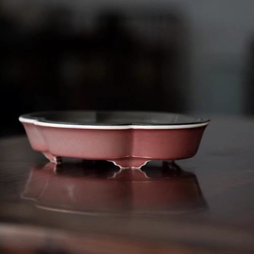 四閑堂 半齋祭紅青白釉秋意錫蓋海棠壺承 干泡臺茶盤中式手工陶瓷