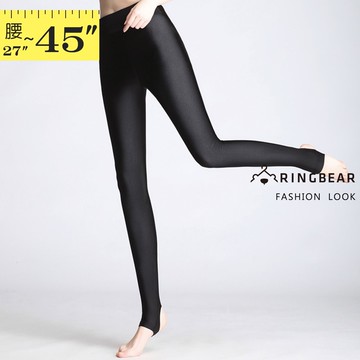 縮腹修身超彈力涼感高腰寬版鬆緊褲頭光澤內搭踩腳褲/內搭褲(黑L-5L) 眼圈熊 中大尺碼 R243