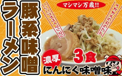 濃厚にんにく味噌味！≪豚系・味噌ラーメン３食》超極太麺