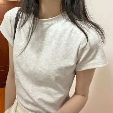 素色短袖女  重磅款100%純棉  美式複古夏上衣  短袖T恤女  正肩漂亮高街修身 ZD