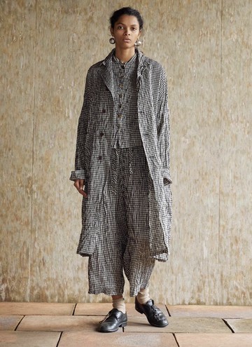 復古文青 絲棉格子長外套 風衣開衫