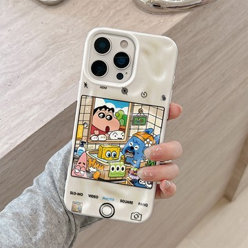 拍照界面小新 適用iPhone17 16 15Plus 14 13 12 蘋果手機保護殼 個性隕石紋 大孔護機防摔軟殼