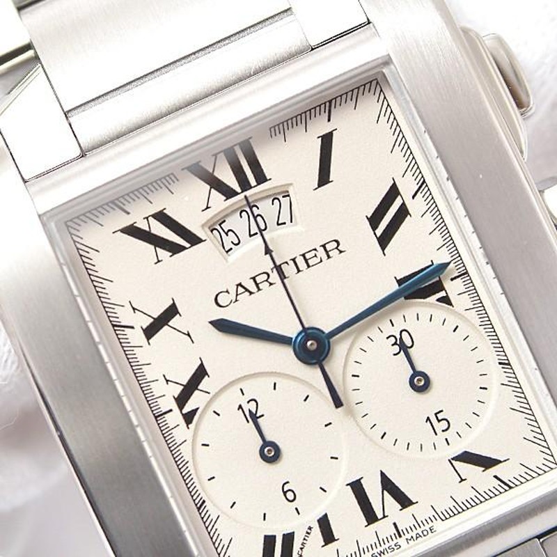 電池交換済 Cartier カルティエ タンクフランセーズ LM クロノリフレックス W51001Q3 アイボリー SS ステンレス メンズ クォーツ 【6ヶ月保証】【腕時計】