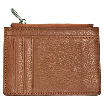 京都良品 經典皮革 RFID安全防盜刷 拉鍊零錢卡夾包 - 棕色  11.2 x 8.5cm