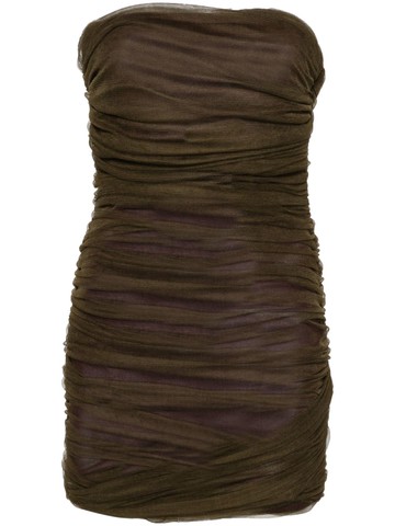 Saint Laurent - ruched-detail strapless dress - women - Silk/Polyamide/Viscose - 38 - Green