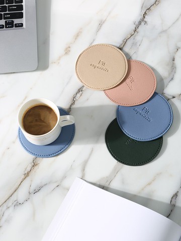 北歐風輕奢圓形餐墊創意家用皮革防燙杯墊防水防油隔熱墊西餐桌墊