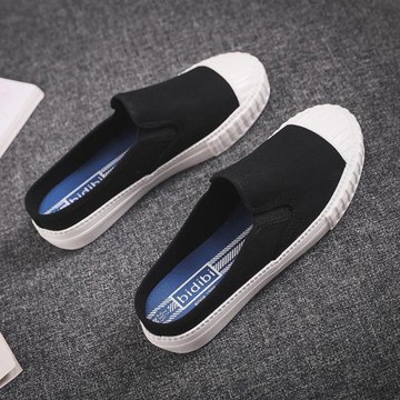 chic百搭帆布鞋夏季女2025新款韓版百搭ulzzang半托懶人鞋無后跟