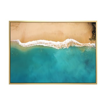 綠色薄荷海灘風景掛畫  42 x 59.4cm  金色