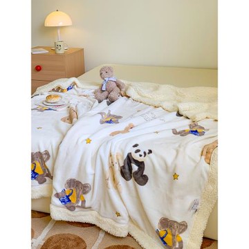 可愛卡通羊羔絨毛毯雙層保暖沙發午睡蓋毯子辦公室午休珊瑚絨被套