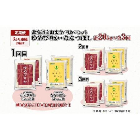 ふるさと納税 定期便 3ヵ月連続3回 北海道産 ゆめぴりか ななつぼし 食べ比べ セット 精米 5kg 各2袋 計20kg 米 特A 白米 お取り寄せ ごはん .. 北海道倶知安町