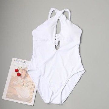 出口外貿新款女士連體泳衣白色個性時尚露背游泳衣 沙灘度假泳裝