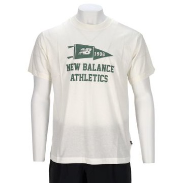 New Balance 男款 米白色 美版 錦旗 文字 圓領 上衣 運動 休閒 短袖 MT51924SST