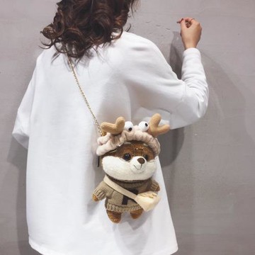 可愛柴犬毛絨小包包女2025新款卡通玩偶包百搭ins鏈條單肩斜挎包