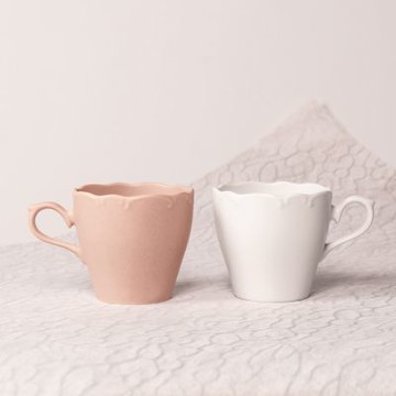 上作美器 日本製高雅雪白、粉藕馬克杯雙人組(兩件200ml/水杯/茶杯/咖啡杯)