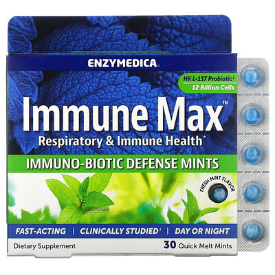 Enzymedica Immune Max，Immuno-Biotic Defense Mints，新鮮薄荷味，30 粒速融薄荷糖