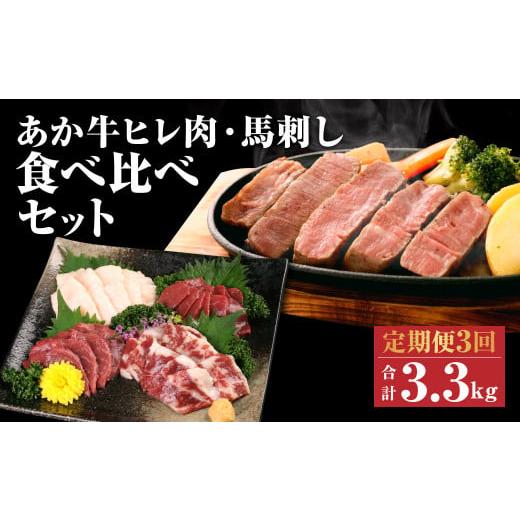 ふるさと納税 熊本県 菊池市 あか牛 ヒレ肉 800g(6枚前後) 馬刺し 300g 食べ比べセット 計3.3kg