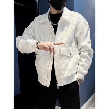 精神小夥夾克男裝緊身 韓版提花上衣 2025新款潮牌痞帥炸街外套日系