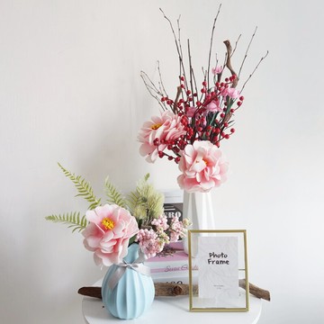 牡丹手捧花絹花假花插花仿真花餐桌擺件輕奢裝飾花藝客廳擺設