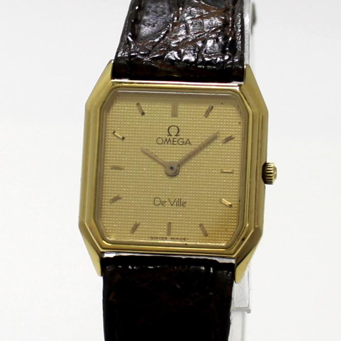 【中古】オメガ デビル レディース腕時計 クオーツ SS GP レザー ゴールド文字盤 ダークブラウン 1450 | LINEショッピング