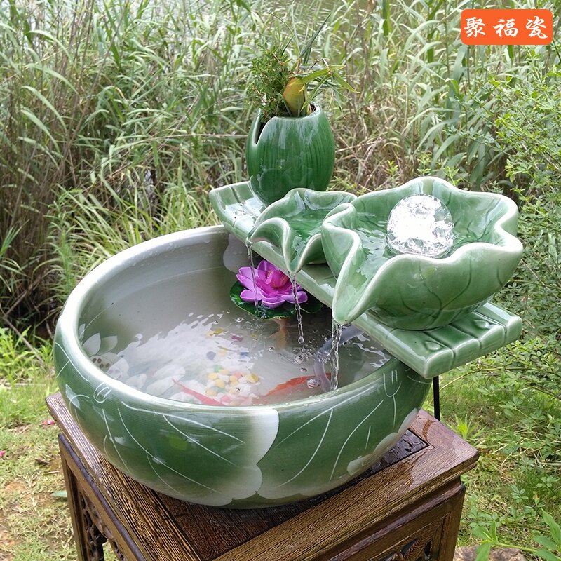 景德鎮陶瓷魚缸流水擺件水缸養金魚缸增氧霧化器龜缸客廳新房裝飾