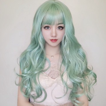 [台灣出貨附發票] 假髮 假髮女整頂 瀏海假髮 女生假髮 整頂假髮  大波浪 假发 地雷系假髮 長髮假髮 綠色假髮wig