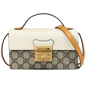 GUCCI 652683 Padlock Mini 經典印花撞色款迷你兩用包.駝色/黃邊