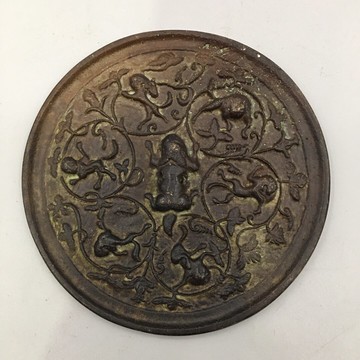 古玩青銅鏡仿古銅鏡 唐鏡圓形銅鏡 走獸銅鏡包漿老道  直徑11厘米