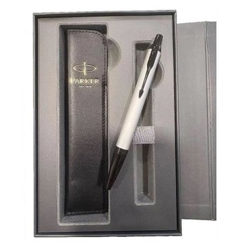 PARKER 派克 IM系列內斂灰原子筆 真皮筆套禮盒(免費刻字)