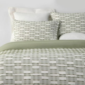 (組)奧可利色織剪花棉織竹纖維床被四件組加大雙人  格子綠