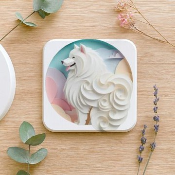TRON 方形硬式珪藻土杯墊 紙雕貓狗鼠動物-3 吸水杯墊 速乾杯墊 防潮杯墊